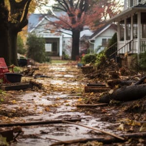 Suburban sidewalk after a storm